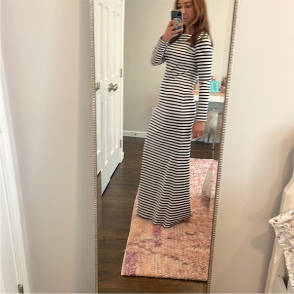 J.Crew Collection Maxi Dress Striped Navy White Long Sleeve Knit Cotton 4 - Picture 9 of 15